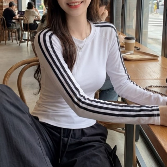 알로데 여성용 삼단 크루넥 긴팔 티셔츠