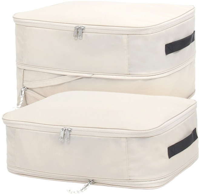 OLIVING 旅行用壓縮收納袋 淺米色, 2個, 1入