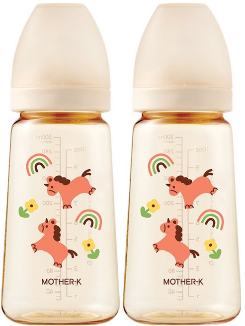 마더케이 베이직 PPSU 유니콘 무꼭지 젖병, 크림, 280ml, 2개