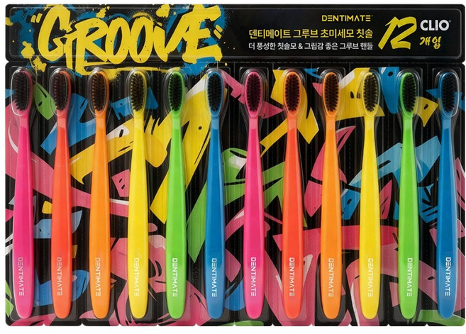 크리오 덴티메이트 그루브 그래피티 부드러운 초미세모 칫솔 12종 세트, 1세트