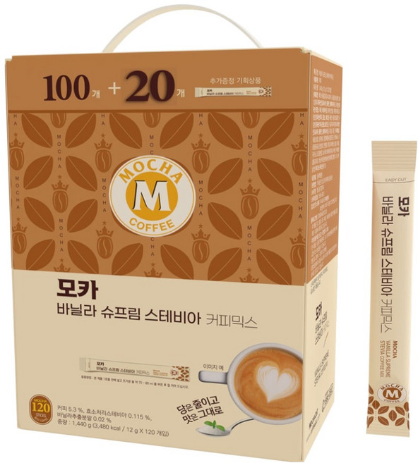 모카씨엔티 바닐라 슈프림 스테비아 커피믹스, 12g, 1개, 120개입
