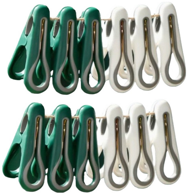 해피굿즈 강력고정 빨래집게 2종 x 6p 세트, 화이트, 그린, 1세트