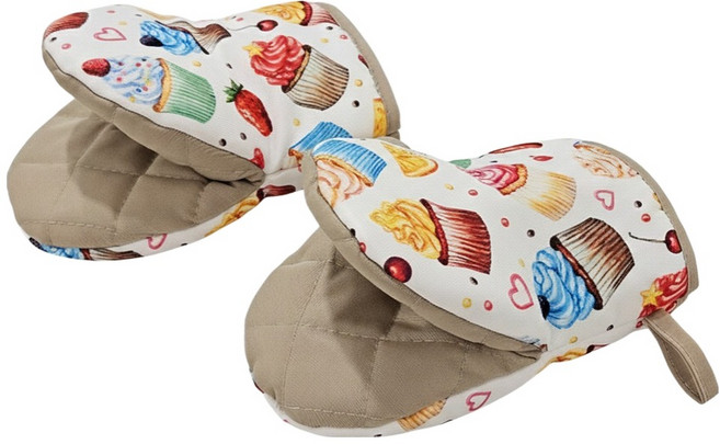 幸福順暢 安心加厚布料烤箱廚房手套, 混合顏色, 2個