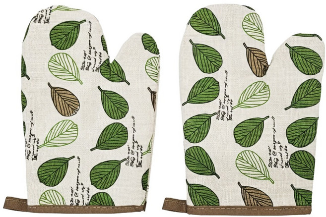 행복술술 북유럽 감성 나뭇잎패턴 패브릭 오븐 주방장갑, 혼합색상, 2개
