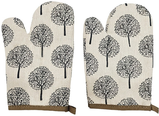 행복술술 북유럽 감성 나무패턴 패브릭 오븐 주방장갑, 혼합색상, 2개