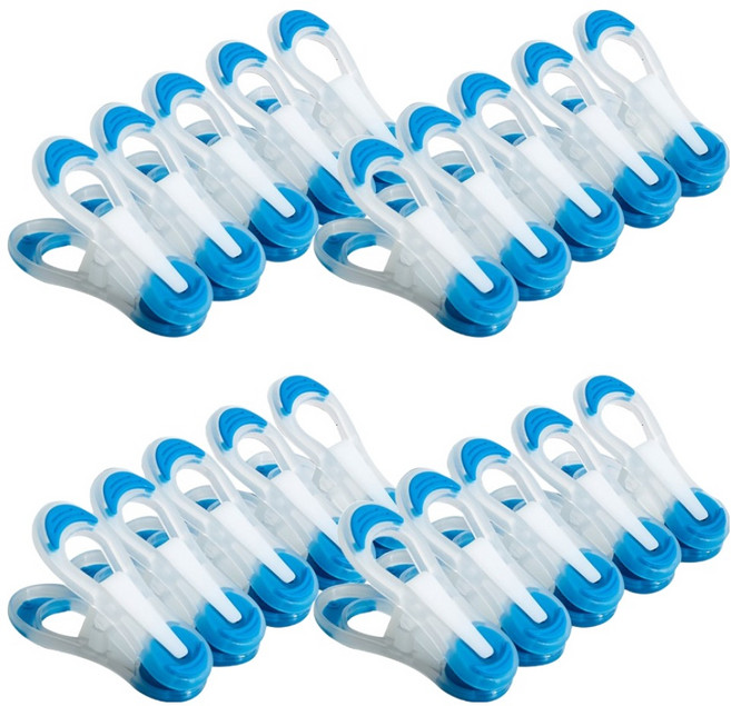 해피굿즈 다용도 손상없는 미끄럼방지 심플 빨래집게, 투명 블루, 20개