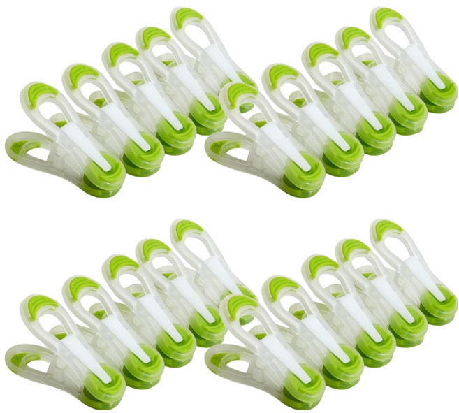 해피굿즈 다용도 손상없는 미끄럼방지 심플 빨래집게, 투명 그린, 20개