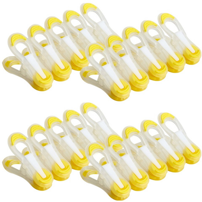 해피굿즈 다용도 손상없는 미끄럼방지 심플 빨래집게, 투명 옐로우, 20개