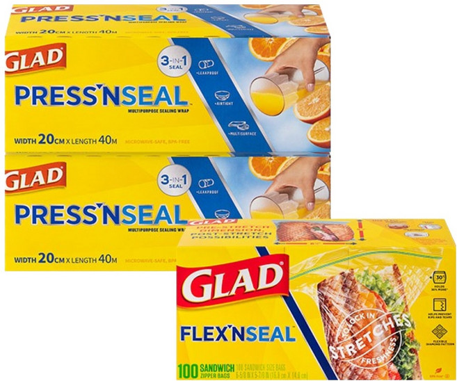 글래드 플렉스앤씰 늘어나는 지퍼백 샌드위치백 소형 100p + 매직랩 미니 40m 2p 세트, 혼합, 1세트