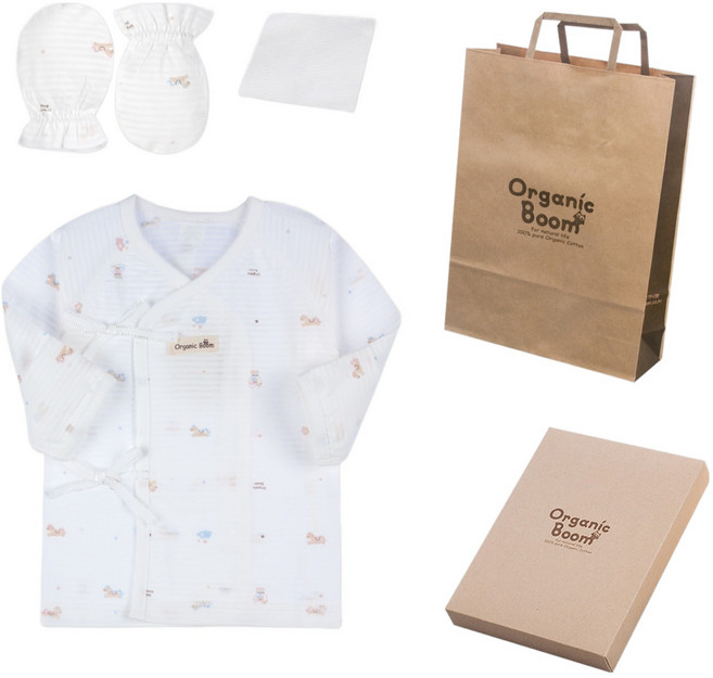 오가닉붐 여름용 말띠해 배냇저고리 + 손싸개 + 손수건 + 상자 세트 +쇼핑백