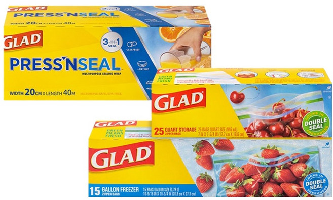 GLAD 佳能 四重鎖扣夾鏈袋 一般中型 25入 + 四重鎖扣夾鏈袋 冷凍大型 15入 + 神奇保鮮膜 迷你 40m 套組, 混合, 1個