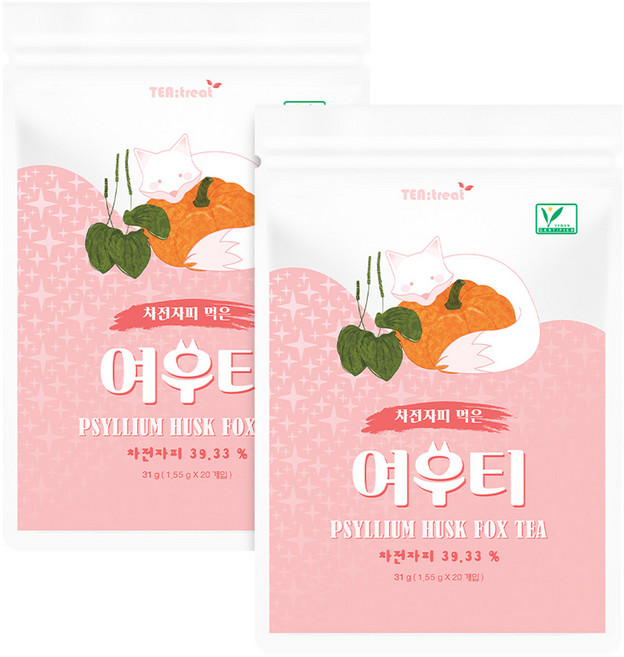 티트리트 차전자피 먹은 여우티, 2개, 20개입, 1.55g