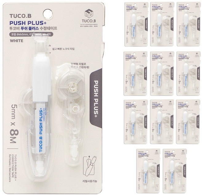 TUCO.B Push Plus 修正帶 + 替換帶組合, 白色, 12套
