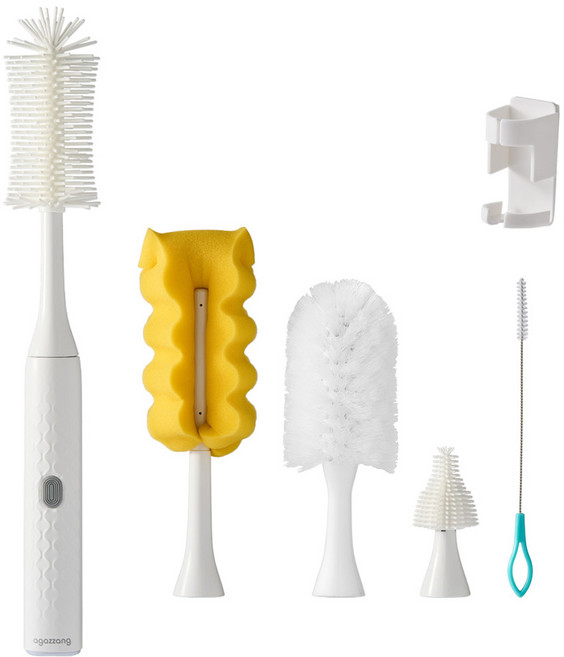 아가짱 전동 젖병 세척솔 + 브러쉬 5종 + 케이블 + 거치대 세트, 화이트, 1세트