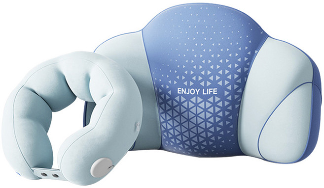 StarGo PVC戶外旅行按壓充氣套組 U型枕+腰靠, 千島冰藍