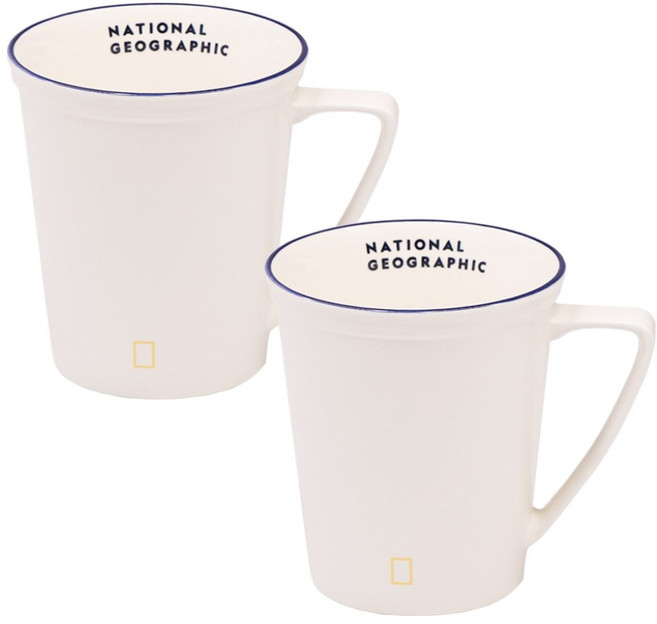 NATIONAL GEOGRAPHIC 國家地理 經典手柄杯 300ml, 白色, 2個