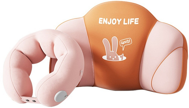 StarGo PVC戶外旅行按壓充氣套組 U型枕+腰靠, 多巴胺粉