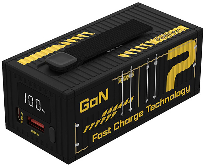 POLYWELL 寶利威爾 20W LED照明燈 + 編織掛繩雙孔貨櫃屋行動電源 10000mAh USB-A + Type-C, 黑色, DDS016-02A