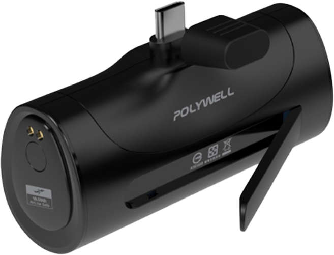 POLYWELL 寶利威爾 隱形式支架20W直插式行動電源 5000mAh Type-C, 黑色, DDS003-01