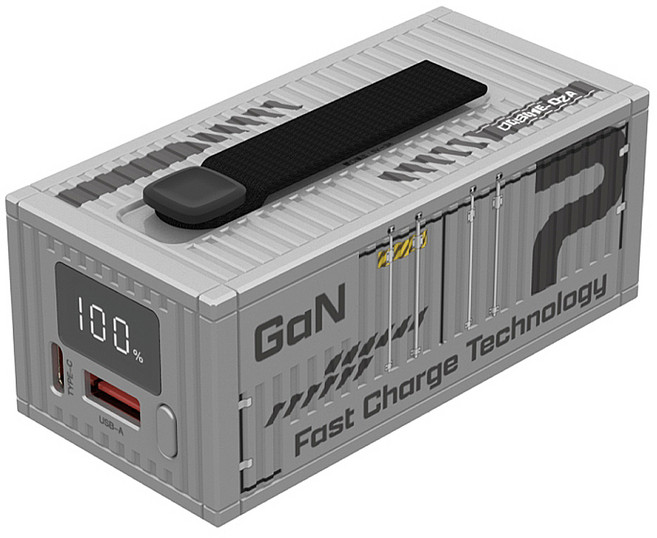POLYWELL 寶利威爾 20W LED照明燈 + 編織掛繩雙孔貨櫃屋行動電源 10000mAh USB-A + Type-C, 銀色, DDS016-02A