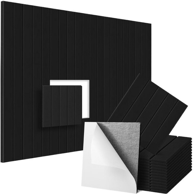 Jjangahouse 條紋吸音材質室內隔音牆施工面板, 黑色