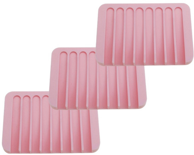 리빙홈디테일 모던 실리콘 욕실 물빠짐 다용도 비누 받침대 LHD-082, 핑크, 3개