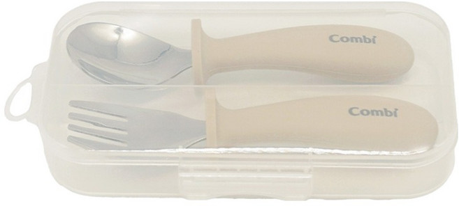 콤비 스푼 + 포크 + 케이스 세트, 베이지, 1세트