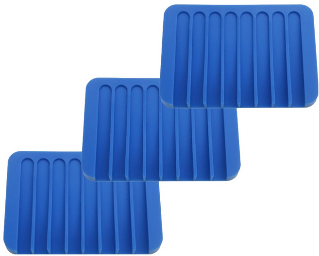 리빙홈디테일 모던 실리콘 욕실 물빠짐 다용도 비누 받침대 LHD-082, 블루, 3개