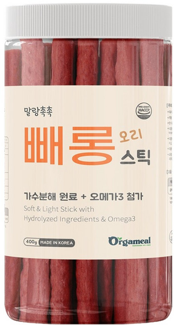 올가밀 강아지 말랑촉촉 빼롱스틱, 400g, 1개, 오리고기