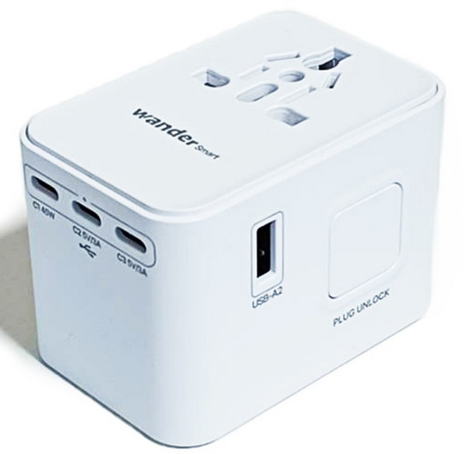 Wonder 智能超高速海外旅行用多功能插頭 6埠轉接器 PD 45W GaN 2500W 白色, 1個