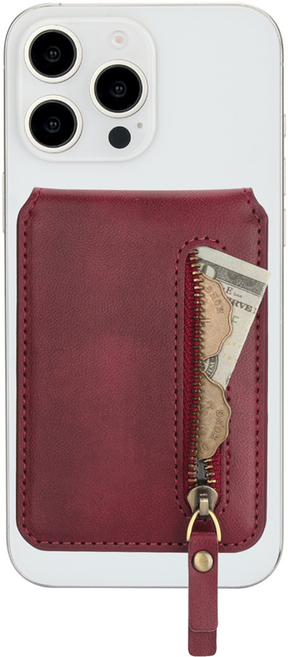 델리리움 동전 수납 지퍼형 고급 가죽 맥세이프 카드지갑, 버건디, 1개