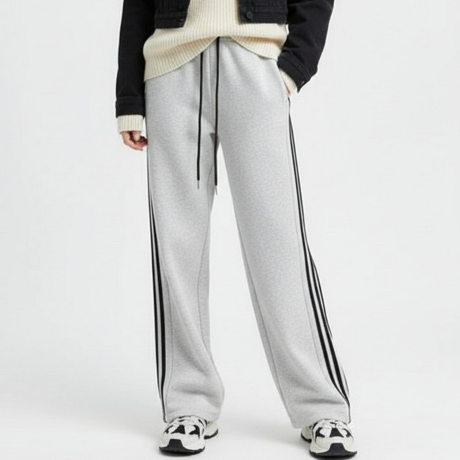 marketpia 女款線條舒適運動寬版鬆緊長褲