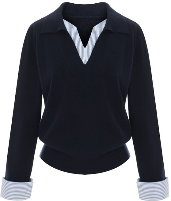 티뷰 여성용 커프스셔츠 배색니트 V6A-CKN006