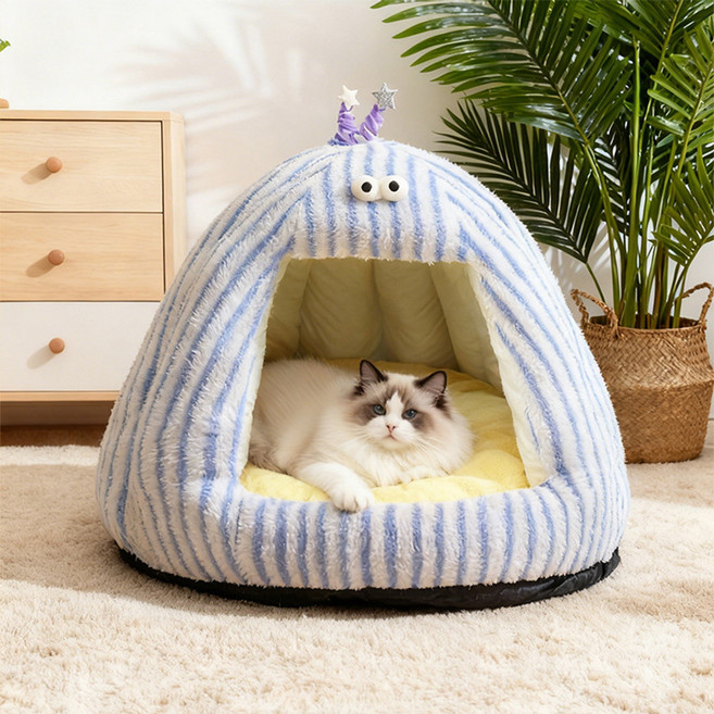 허니버블 반려동물 스트라프 몬스터 동굴 방석 하우스, 블루, 1개