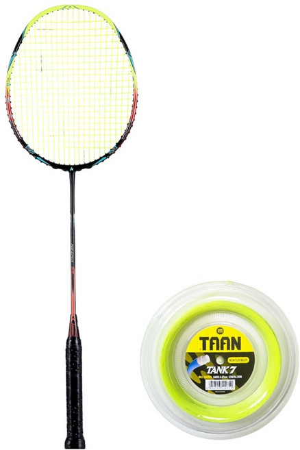 가와사키 배드민턴 라켓 NEZHA 35 그린 스트링 탱크7 형광옐로우 거트작업 세트, 1세트