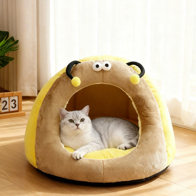 허니버블 반려동물 꿀벌 동굴 꿀잠 방석 하우스, 옐로우, 1개