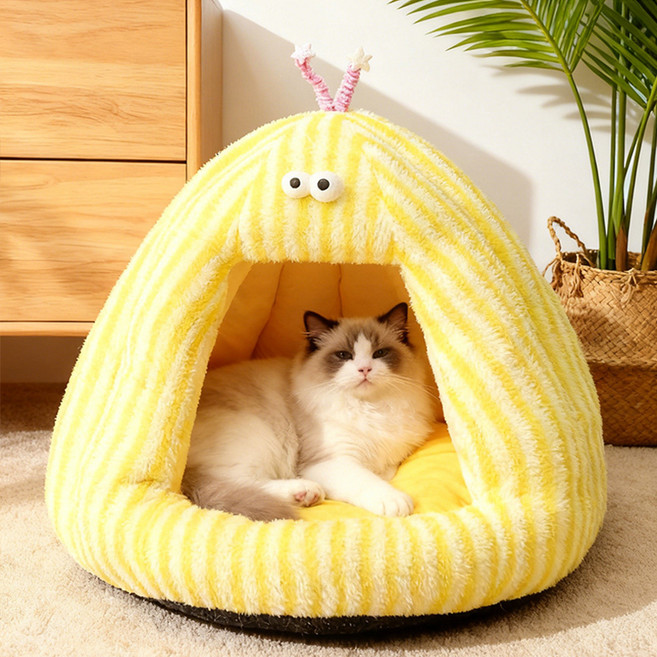 허니버블 반려동물 스트라프 몬스터 동굴 방석 하우스, 옐로우, 1개