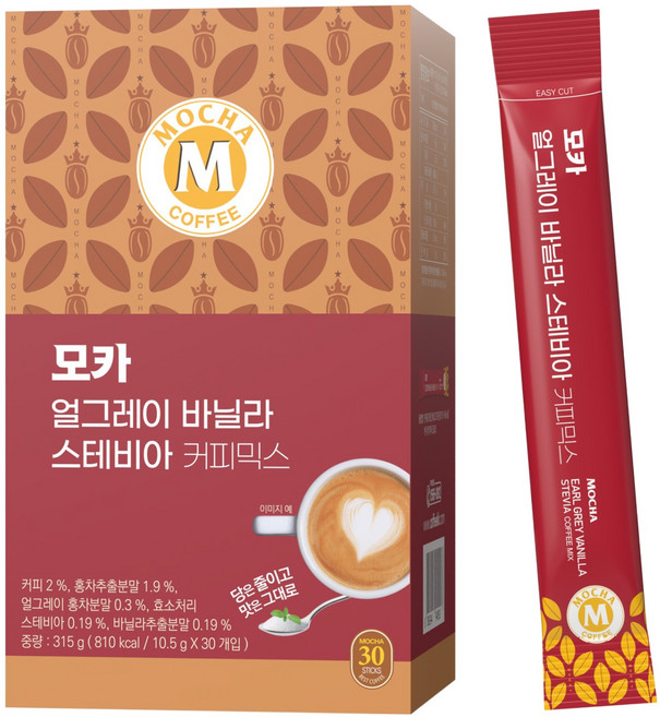 모카씨엔티 얼그레이 바닐라 스테비아 커피믹스, 10.5g, 1개, 30개입