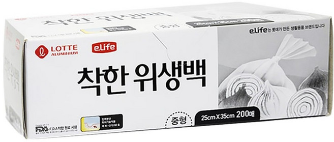 롯데이라이프 착한 위생백 25 x 35 cm, 중(M), 200개입, 1개