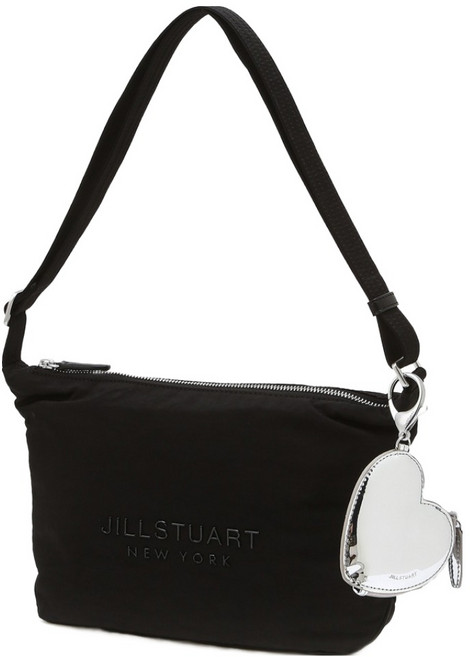 JILLSTUART 愛心吊飾尼龍Hobo型肩背斜揹包, 黑色