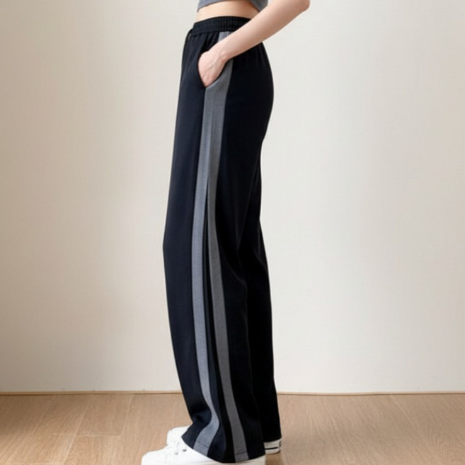 Goodif 女款Muse撞色寬版運動鬆緊長褲
