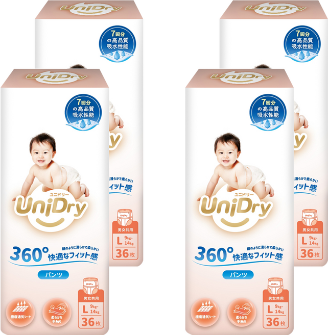 UniDry 優力寶 奢柔優選抱抱褲/褲型尿布 9~14kg, 144個, 大碼 (L)