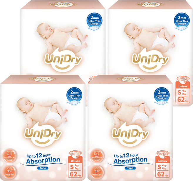 UniDry 優力寶 奢柔優選黏貼型尿布 4~8kg, 248個, 小碼 (S)