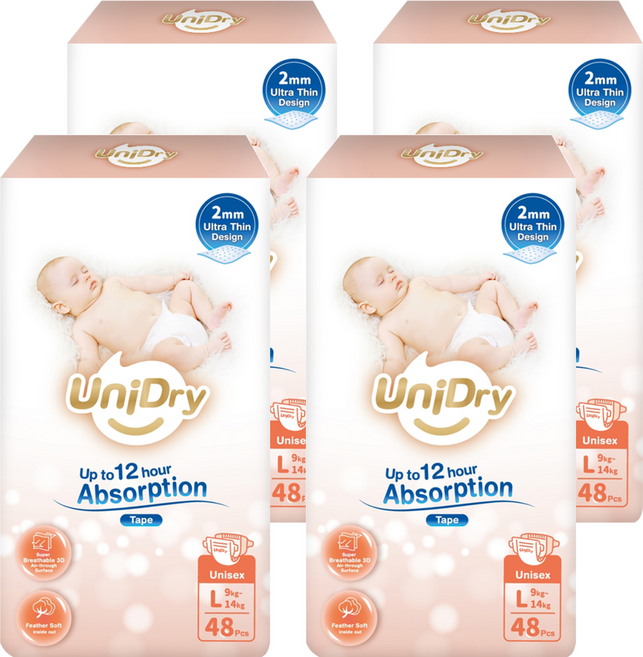 UniDry 優力寶 奢柔優選黏貼型尿布 9~14kg, 192個, 大碼 (L)