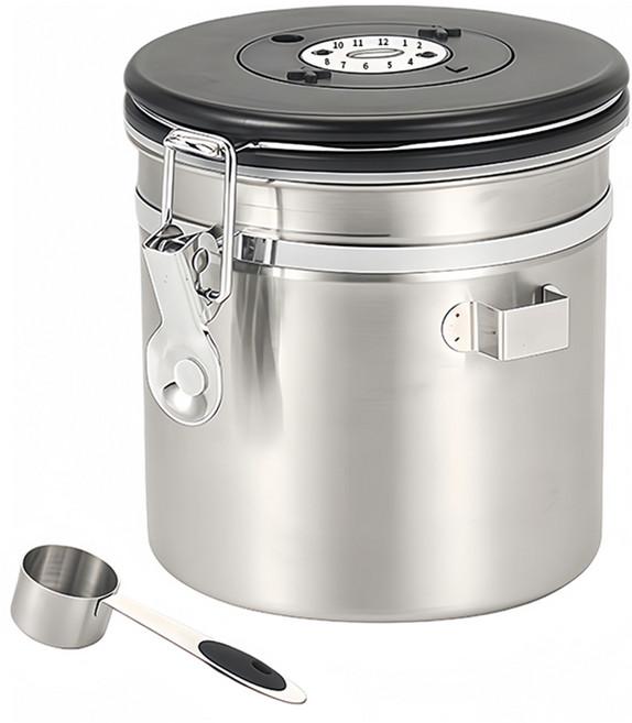 LZQ 304不銹鋼咖啡粉密封罐 附勺子 1.2L, 不銹鋼色, 1個