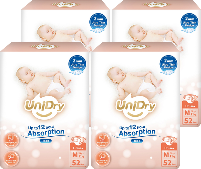 UniDry 優力寶 奢柔優選黏貼型尿布 6~11kg, 208個, 中碼 (M)