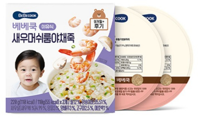 베베쿡 후기 새우머쉬룸야채죽 실온이유식 2p, 1개, 220g