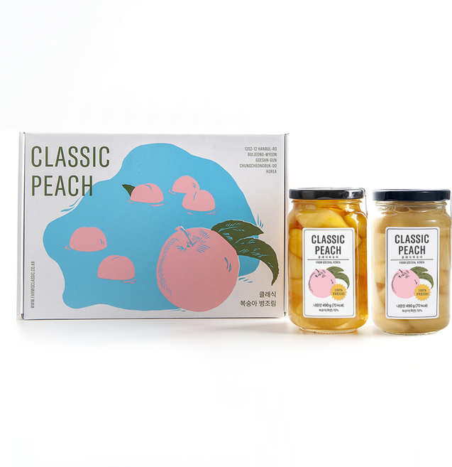 經典農園 黃桃罐頭 490g + 白桃罐頭 490g 禮盒組, 1套