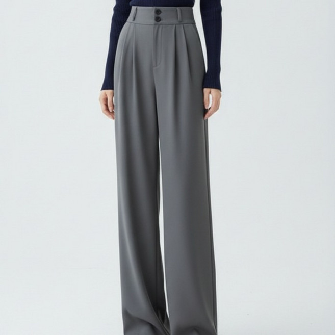 마켓피아 여성용 와이드핏 투버튼 슬랙스