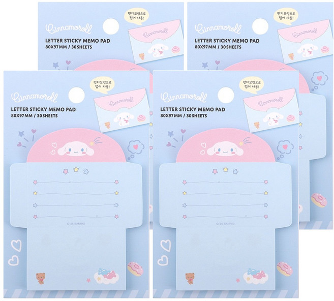 산리오캐릭터 편지 점착 메모패드, 4개, 30매, 시나모롤